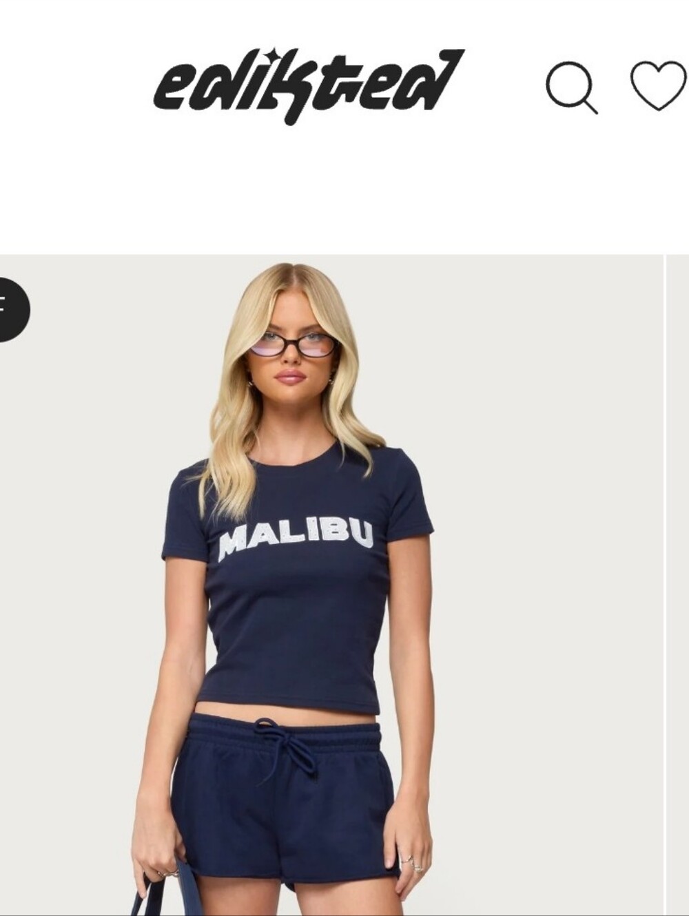 Edikted Navy Crop Tee with White MALIBU logo
